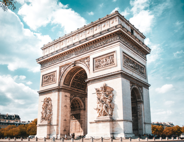 Arc de Triomphe monument in Paris, France, on a clear day