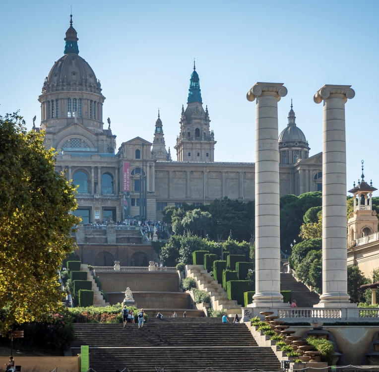 National Art Museum of Catalonia (MNAC) at Montjuïc in Barcelona, with the Four Columns and grand stairway leading to the Palau Nacional.